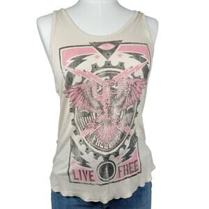THE CLAS-SIC USA Live Free Eagle Tank Fringe Pink Black Beige Size Large